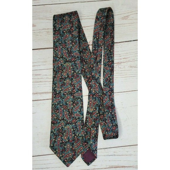 Blue Teal Paisley Men's Polyester Windsor Neck Tie - Picture 5 of 8